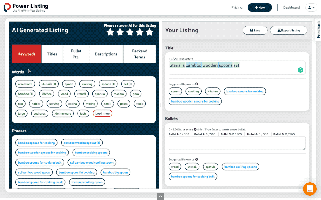 GIF showing PowerListing autocomplete
